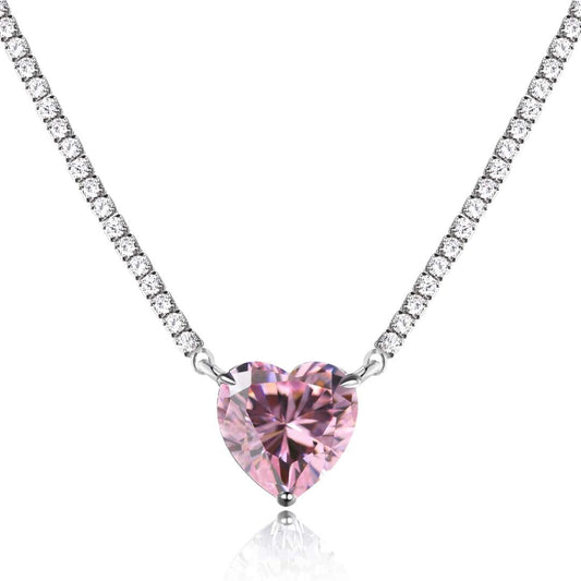 [Royal Jewelry]8.0 Carat Versatile Colorful Sweet Heart-Shaped Tennis Necklace