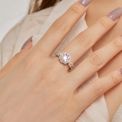 [Royal Jewelry]Delicate Colorful Round Cut Flower Shape Wedding Ring