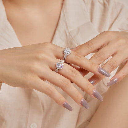 [Royal Jewelry]Delicate Colorful Round Cut Flower Shape Wedding Ring