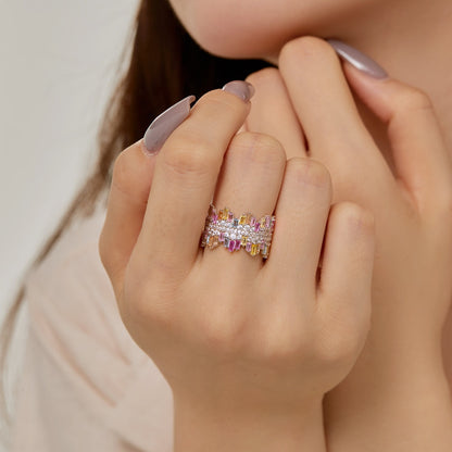 [Royal Jewelry]Luxurious Colorful Radiant Cut Daily Ring