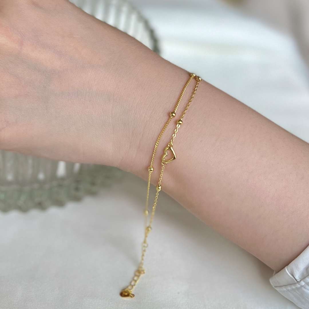 [Royal Jewelry]Dainty Double Layer Love Heart Bracelet