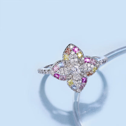 [Royal Jewelry]Luxurious Colorful Flower Shape Banquet Ring