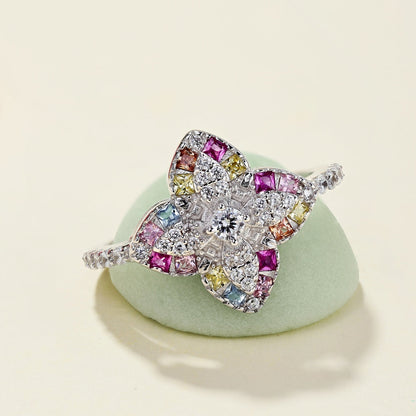 [Royal Jewelry]Luxurious Colorful Flower Shape Banquet Ring