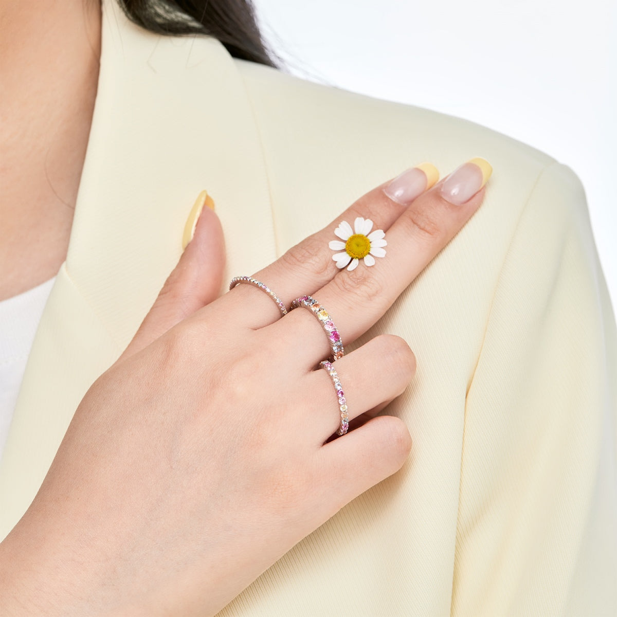 [Royal Jewelry]Ornate Colorful Round Cut Tennis Ring