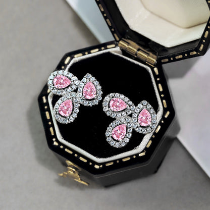 [Royal Jewelry]Ornate Flower Shape Pear Cut Lover Earrings