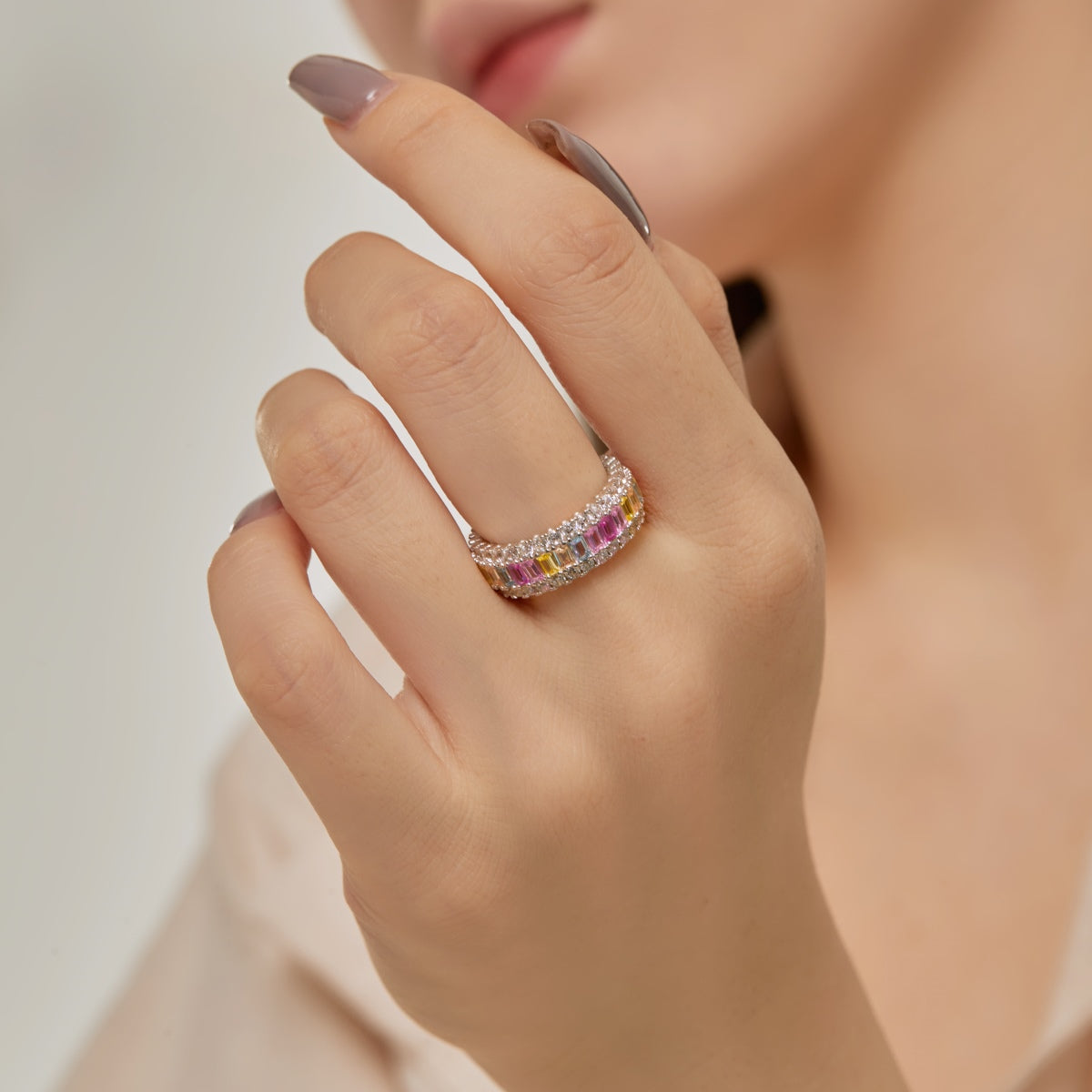 [Royal Jewelry]Dainty Colorful Radiant Cut Daily Ring