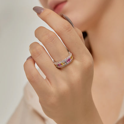 [Royal Jewelry]Dainty Colorful Radiant Cut Daily Ring