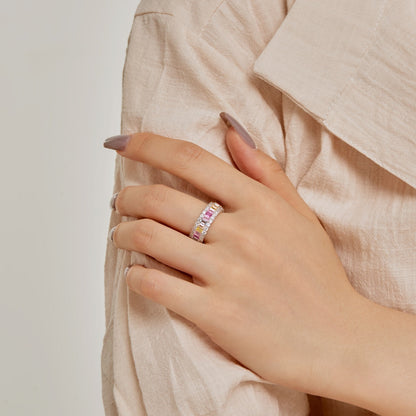 [Royal Jewelry]Dainty Colorful Radiant Cut Daily Ring