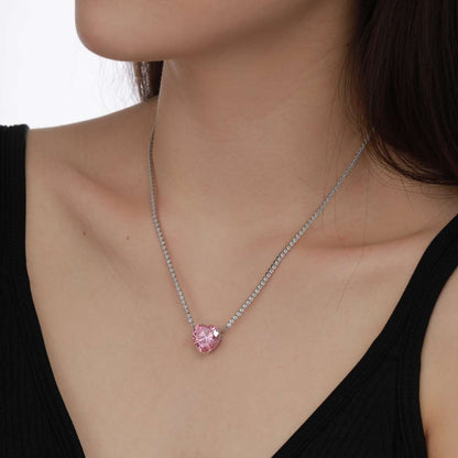 [Royal Jewelry]8.0 Carat Versatile Colorful Sweet Heart-Shaped Tennis Necklace