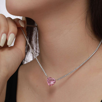 [Royal Jewelry]8.0 Carat Versatile Colorful Sweet Heart-Shaped Tennis Necklace