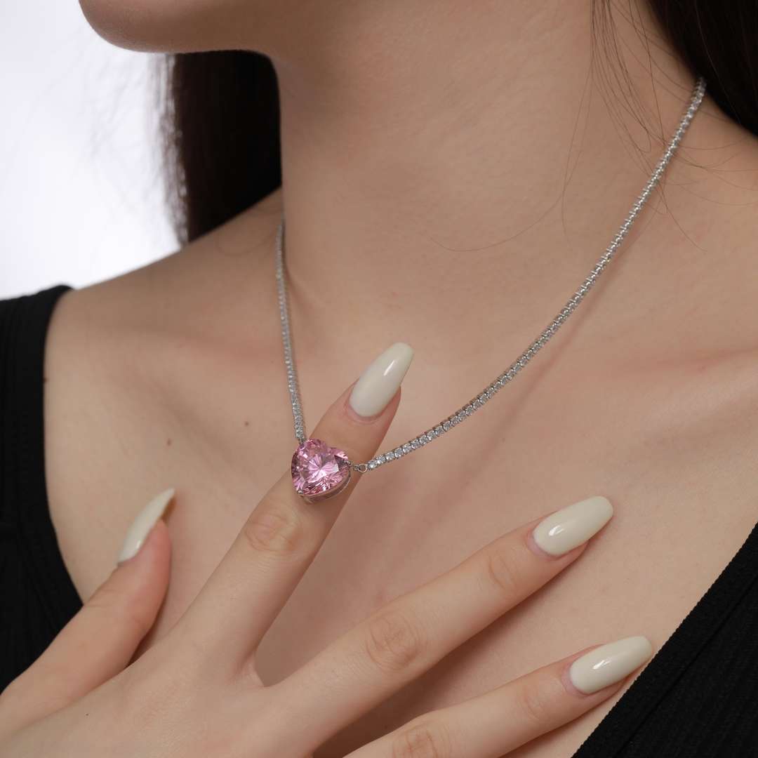 [Royal Jewelry]8.0 Carat Versatile Colorful Sweet Heart-Shaped Tennis Necklace