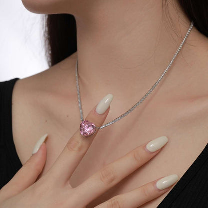 [Royal Jewelry]8.0 Carat Versatile Colorful Sweet Heart-Shaped Tennis Necklace