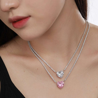 [Royal Jewelry]8.0 Carat Versatile Colorful Sweet Heart-Shaped Tennis Necklace