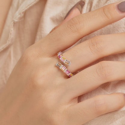 [Royal Jewelry]Charming Colorful Radiant Cut Adjustable Daily Ring