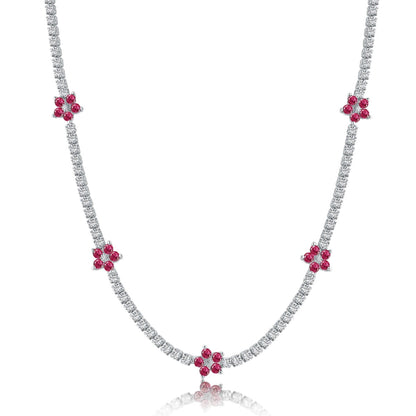 [Royal Jewelry]Luxurious Colorful Flower Tennis Necklace