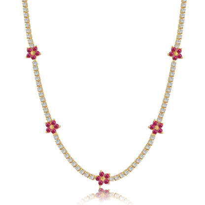 [Royal Jewelry]Luxurious Colorful Flower Tennis Necklace