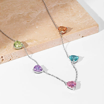 [Royal Jewelry]Sparkling Colorful Heart Cut Necklace
