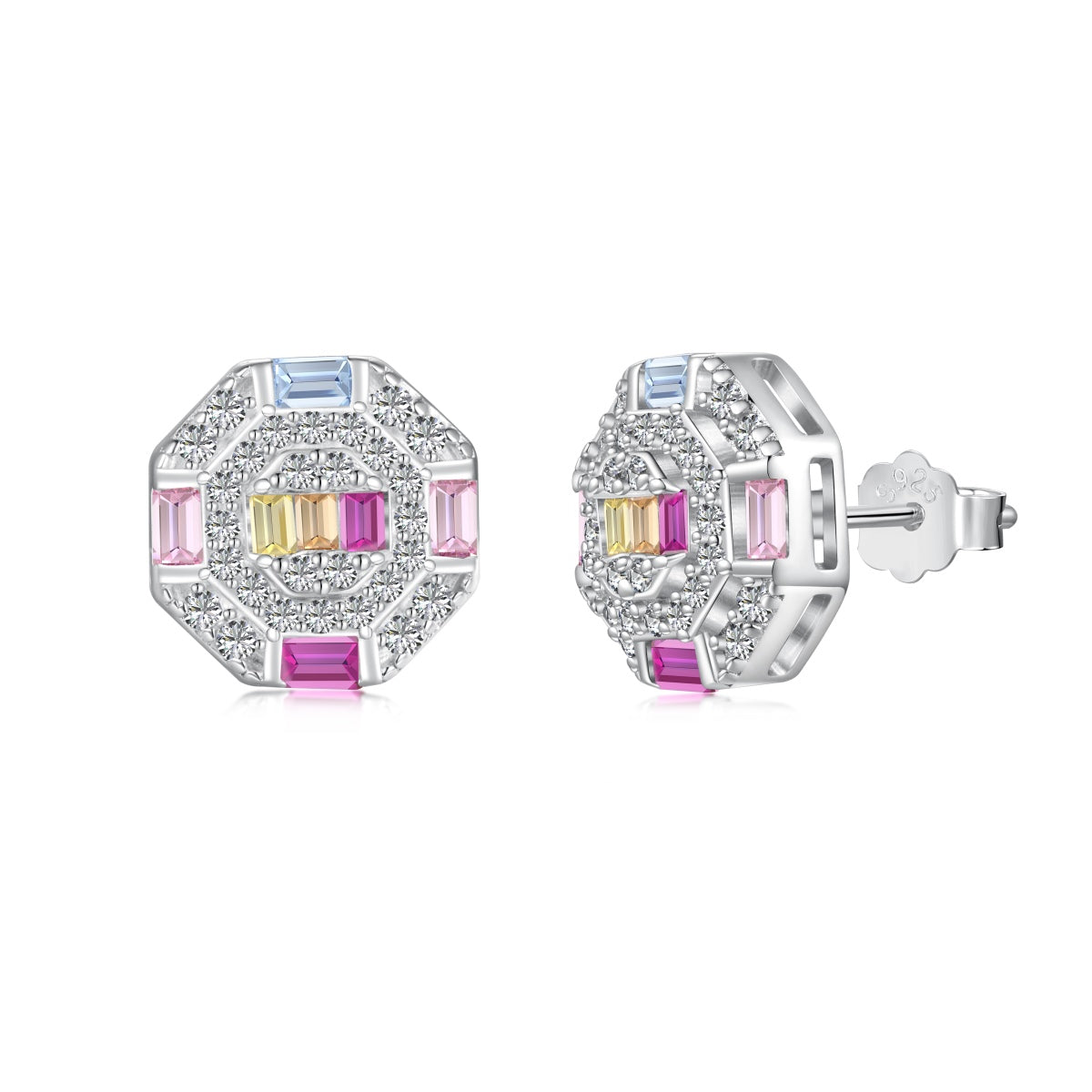 [Royal Jewelry]Ornate Colorful Octagon Shape Daily Earrings