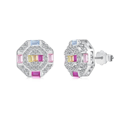 [Royal Jewelry]Ornate Colorful Octagon Shape Daily Earrings