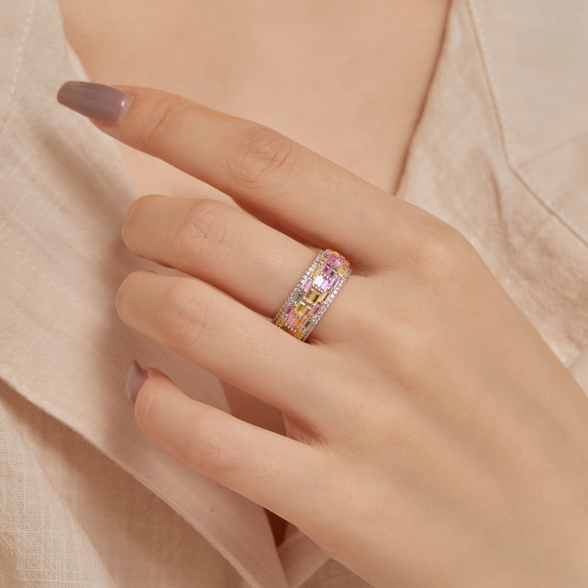 [Royal Jewelry]Radiant Colorful Radiant Cut Daily Ring
