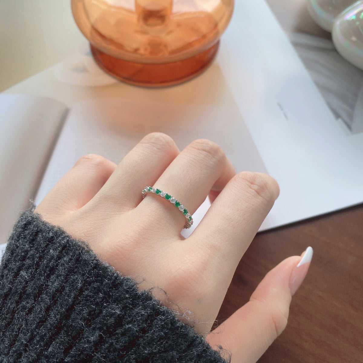 [Royal Jewelry]Exquisite Colorful Round Cut Tennis Ring