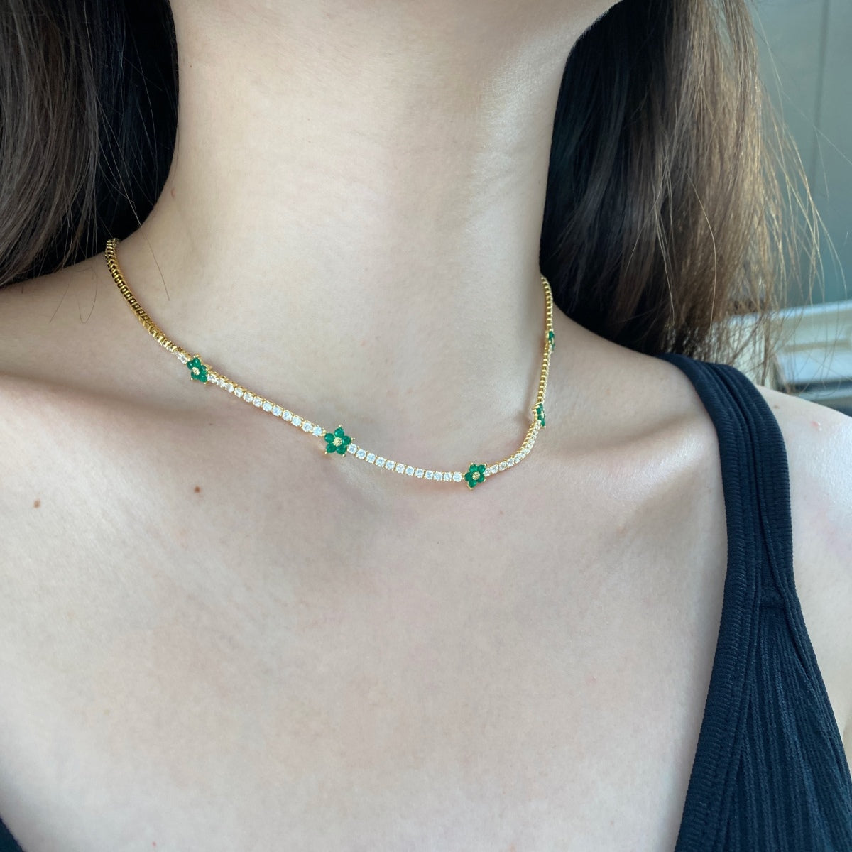 [Royal Jewelry]Luxurious Colorful Flower Tennis Necklace