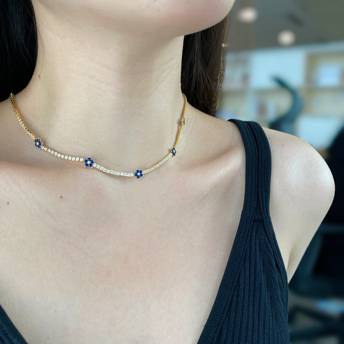 [Royal Jewelry]Luxurious Colorful Flower Tennis Necklace
