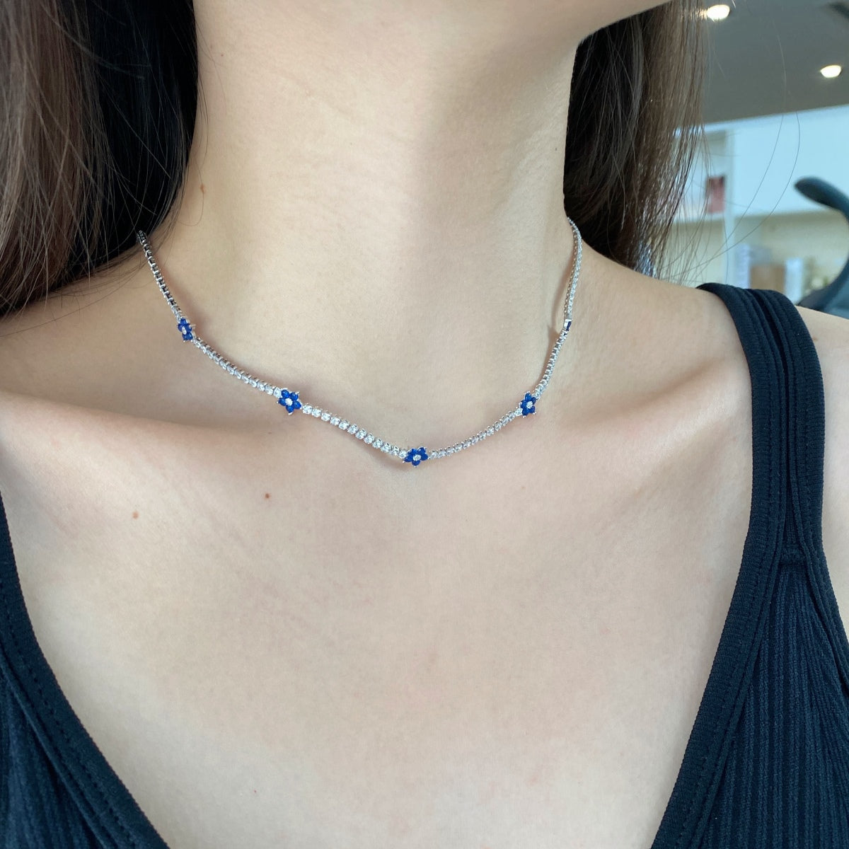 [Royal Jewelry]Luxurious Colorful Flower Tennis Necklace