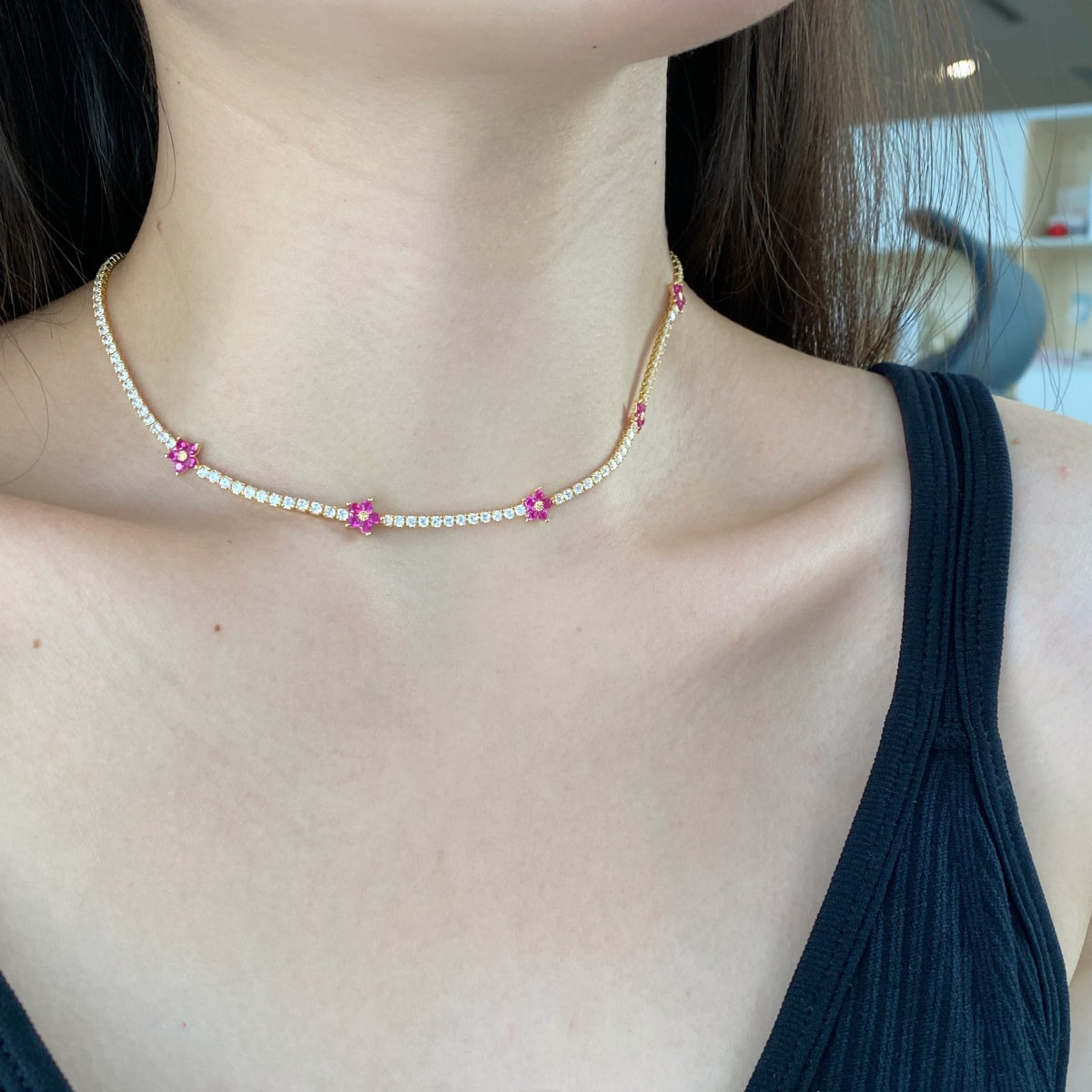 [Royal Jewelry]Luxurious Colorful Flower Tennis Necklace