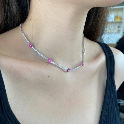 [Royal Jewelry]Luxurious Colorful Flower Tennis Necklace