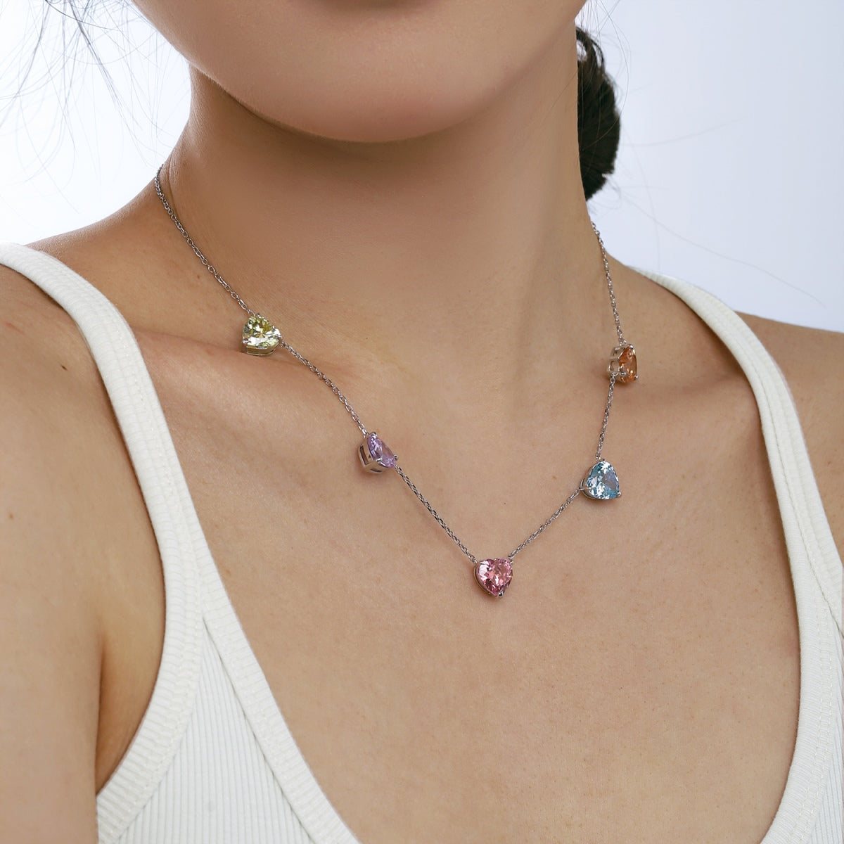 [Royal Jewelry]Sparkling Colorful Heart Cut Necklace