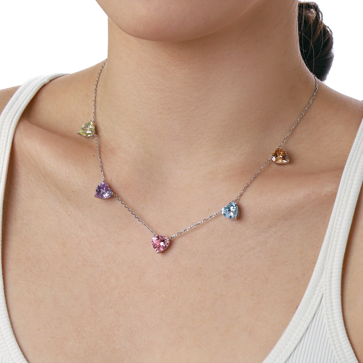 [Royal Jewelry]Sparkling Colorful Heart Cut Necklace