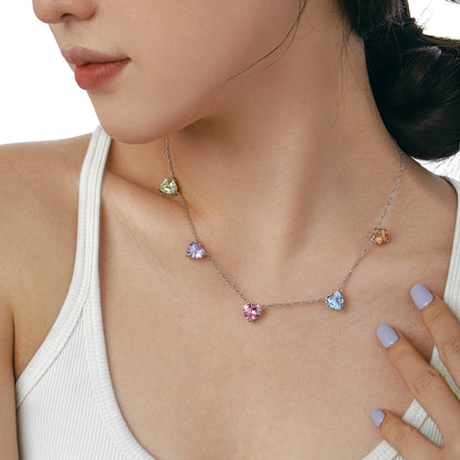 [Royal Jewelry]Sparkling Colorful Heart Cut Necklace