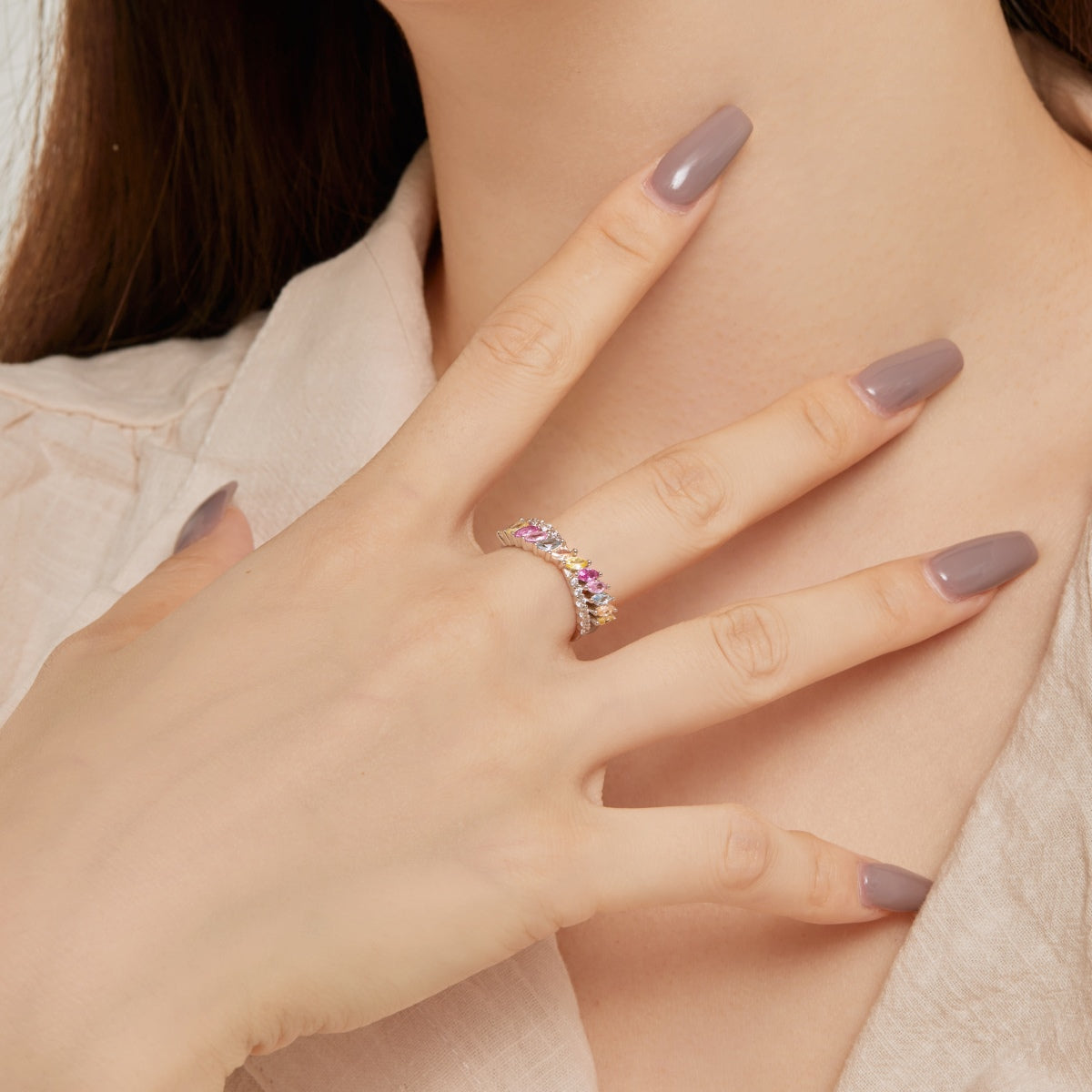 [Royal Jewelry]Unique Colorful Marquise Cut Daily Ring