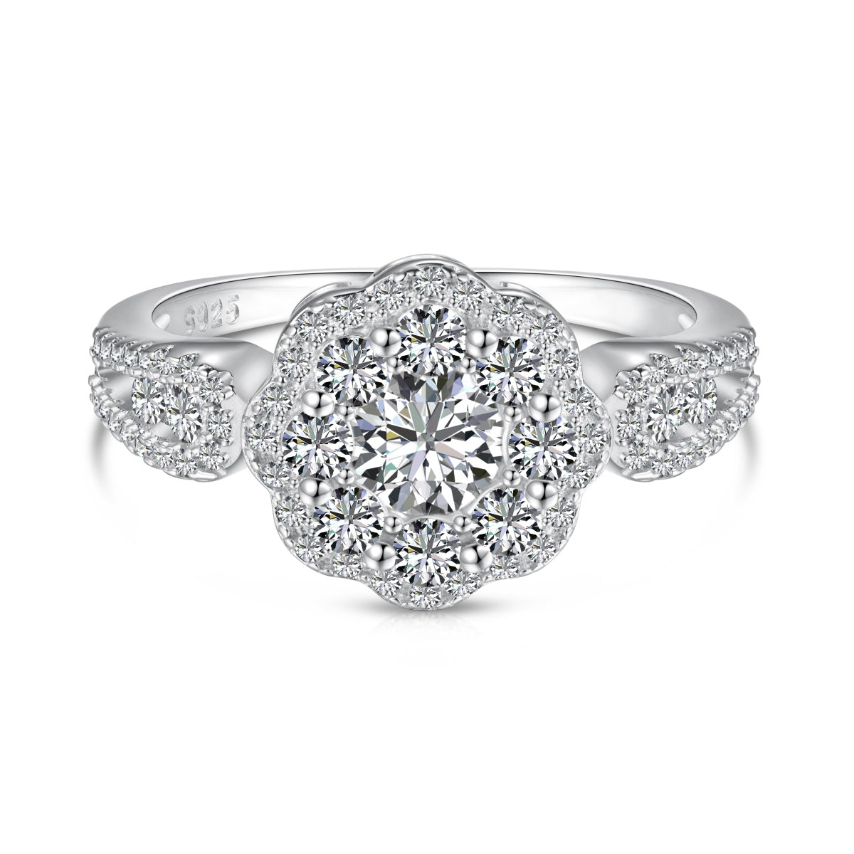 [Royal Jewelry]Delicate Colorful Round Cut Flower Shape Wedding Ring