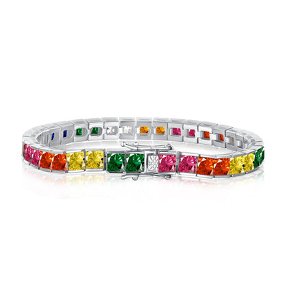 [Royal Jewelry]Radiant Colorful Princess Cut Tennis Bracelet