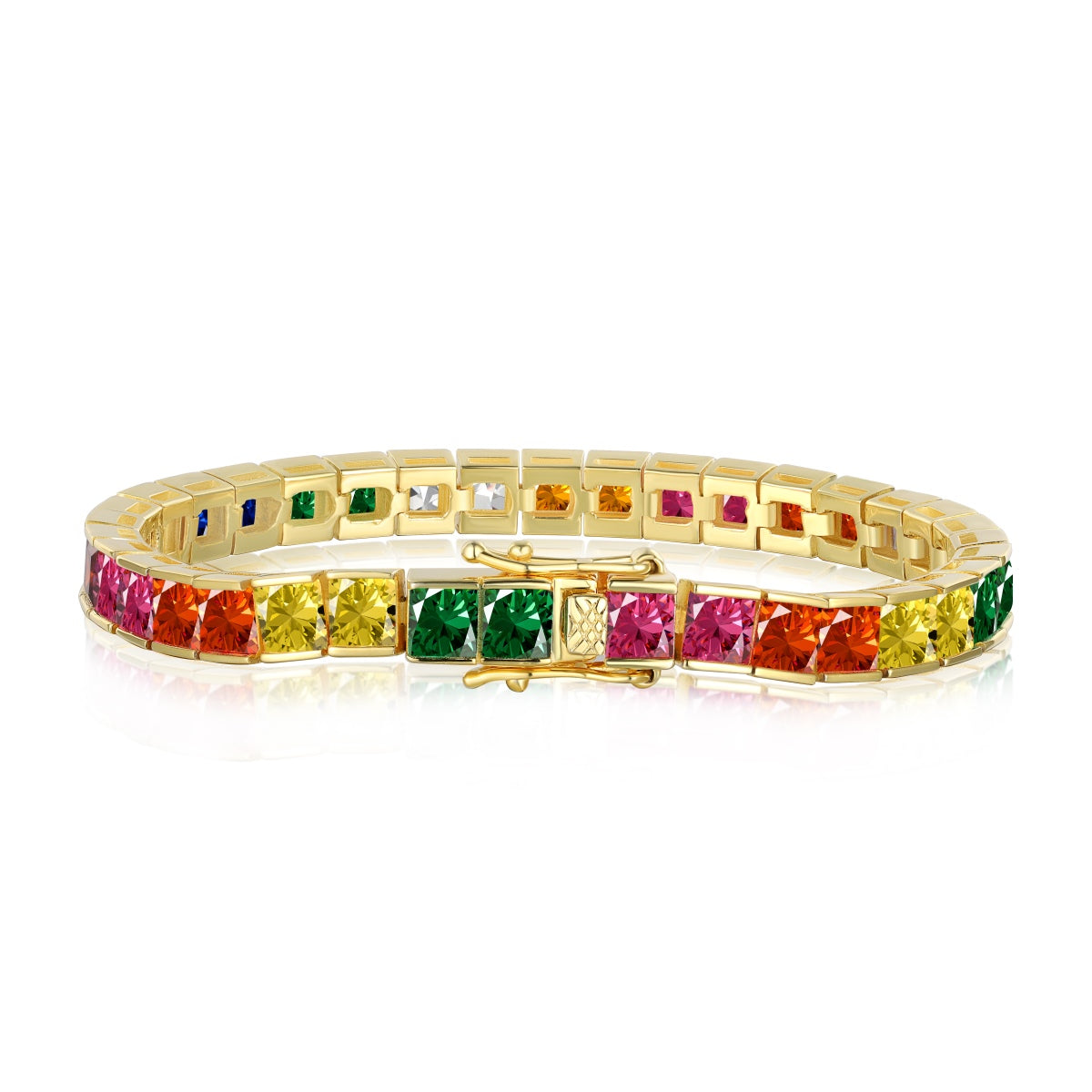 [Royal Jewelry]Radiant Colorful Princess Cut Tennis Bracelet