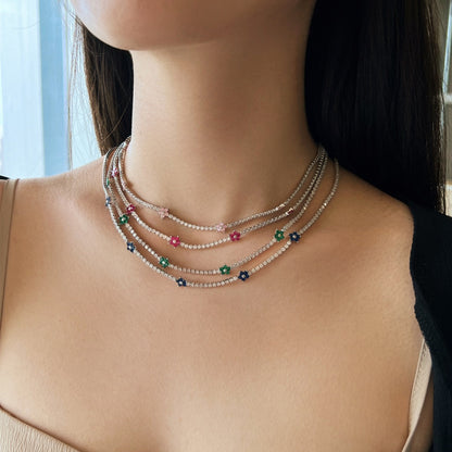 [Royal Jewelry]Luxurious Colorful Flower Tennis Necklace