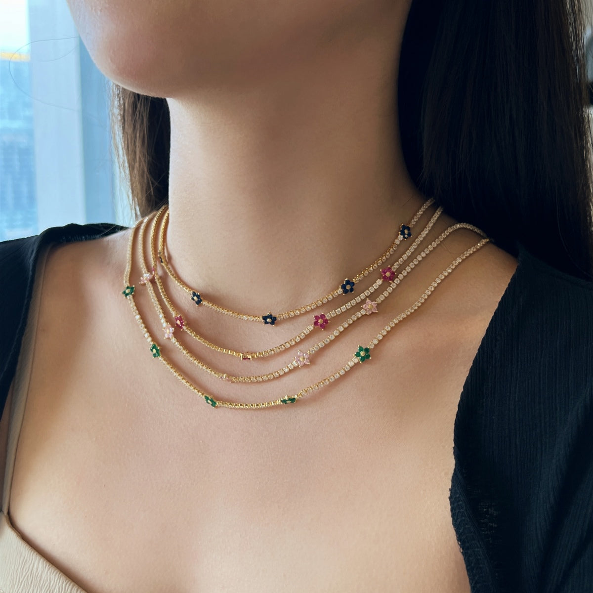 [Royal Jewelry]Luxurious Colorful Flower Tennis Necklace