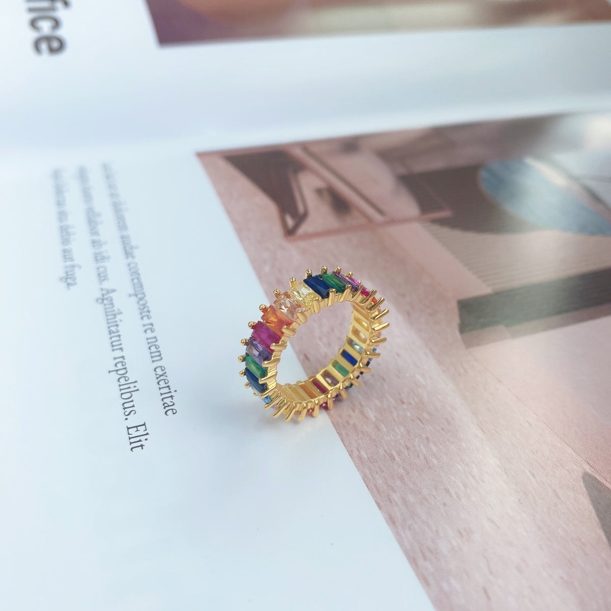 [Royal Jewelry]Unique Colorful Radiant Cut RIng