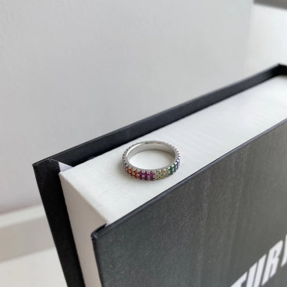 [Royal Jewelry]Unique Colorful Round Cut Tennis Ring
