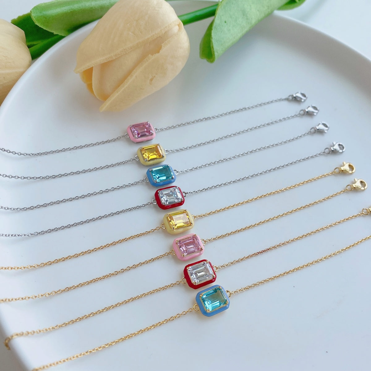 [Royal Jewelry]2.0 Carat Sparkling Colorful Emerald Cut Daily Bracelet
