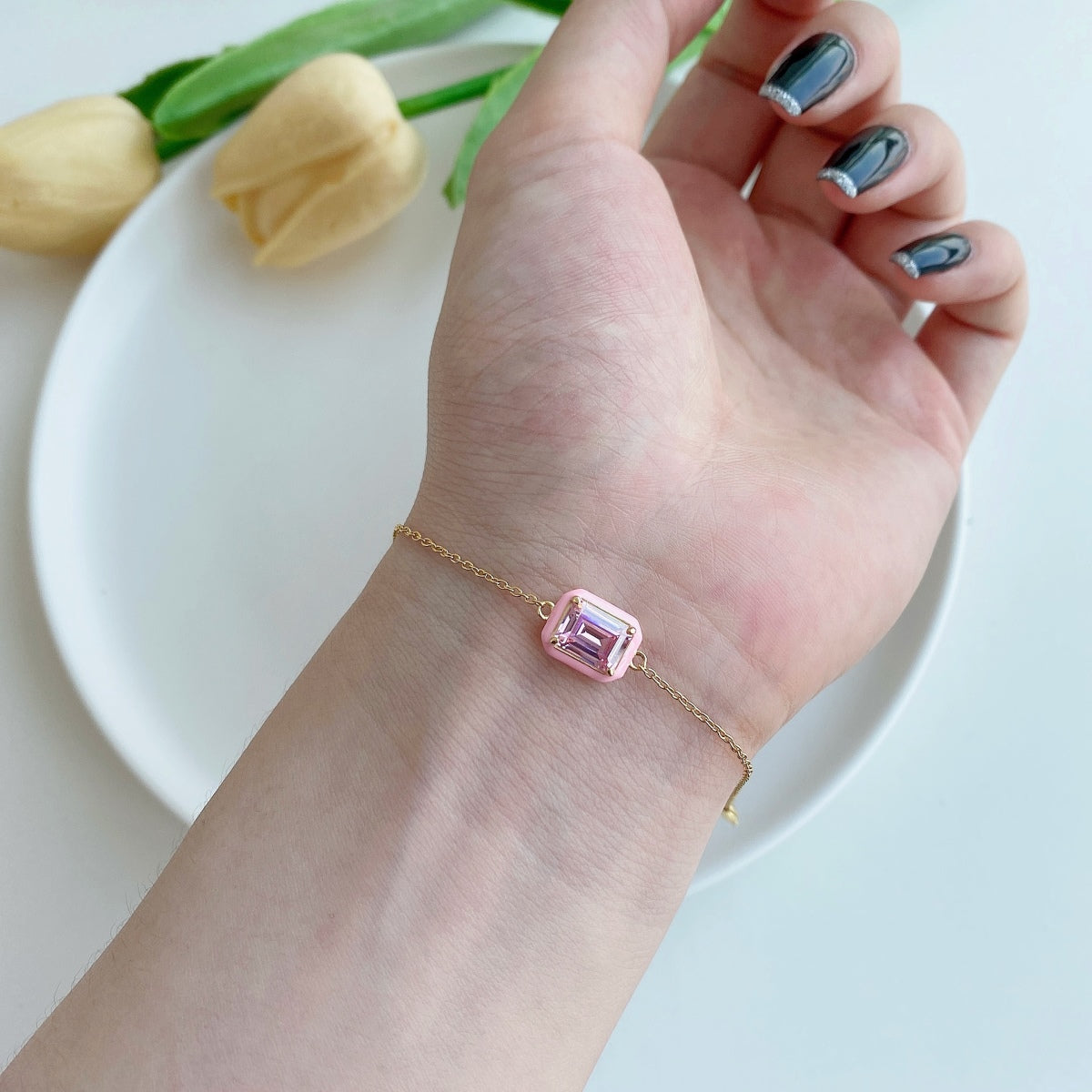 [Royal Jewelry]2.0 Carat Sparkling Colorful Emerald Cut Daily Bracelet