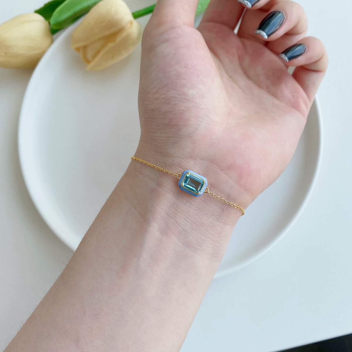[Royal Jewelry]2.0 Carat Sparkling Colorful Emerald Cut Daily Bracelet