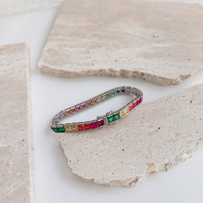 [Royal Jewelry]Radiant Colorful Princess Cut Tennis Bracelet