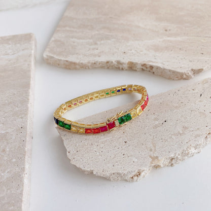 [Royal Jewelry]Radiant Colorful Princess Cut Tennis Bracelet
