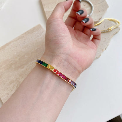 [Royal Jewelry]Radiant Colorful Princess Cut Tennis Bracelet