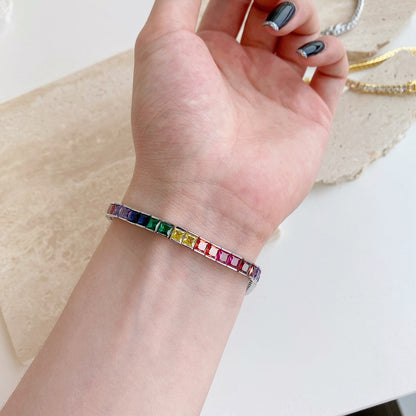 [Royal Jewelry]Radiant Colorful Princess Cut Tennis Bracelet