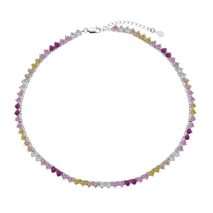 [Royal Jewelry]Sparkling Colorful Full Heart Tennis Necklace