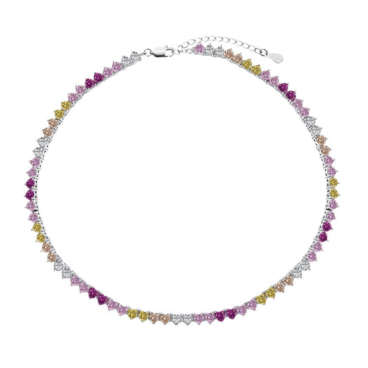 [Royal Jewelry]Sparkling Colorful Full Heart Tennis Necklace